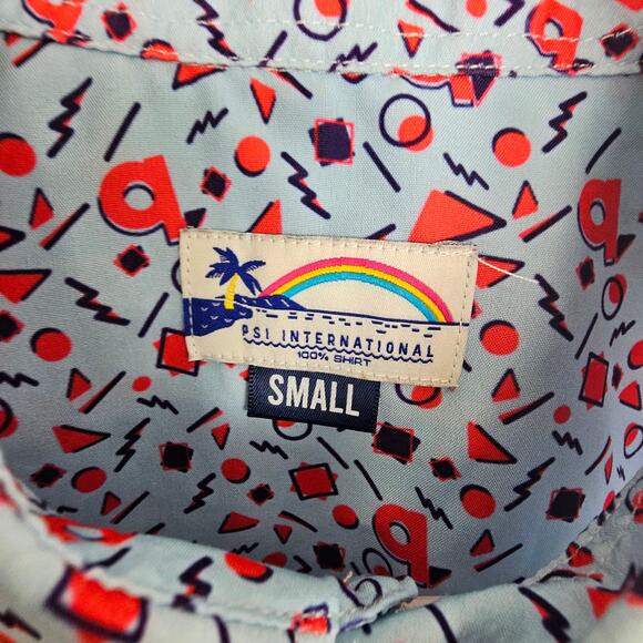 PSI International Shirt Blue All Over Print Short Sleeve Button Front Men S - Picture 7 of 9
